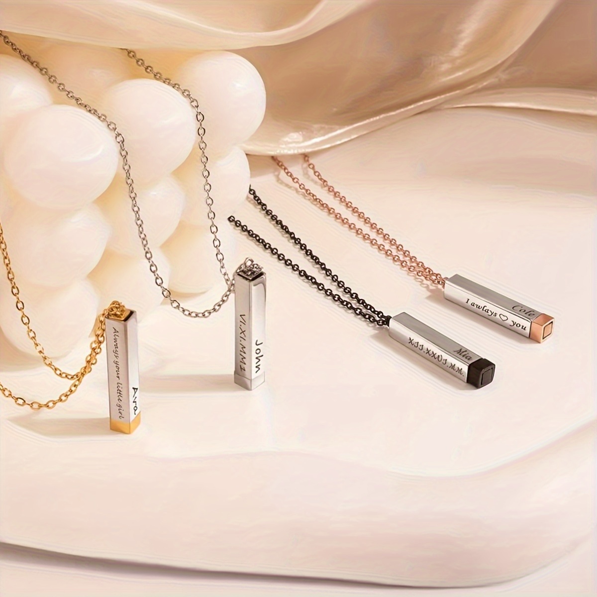 Customizable Square Column Necklace, Engravable Gift